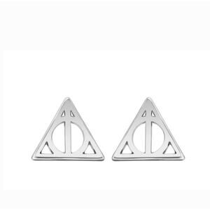 Harry Potter Deathly Hallows triangle earrings silver tone post earrings